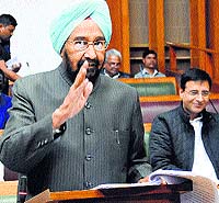 Finance Minister HS Chattha presents the Budget in the Assembly in Chandigarh on Friday