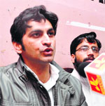Varinder Singh Chib, leader of the Students, Scholars Joint Action Committee, addresses mediapersons in Jammu on Friday