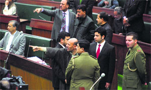 Langate MLA Abdul Rashid raises questions in the Legislative Assembly in Jammu on Friday.
