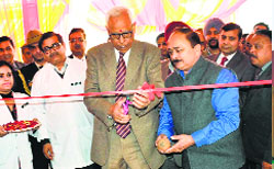 Governor NN Vohra inaugurates a building of the Health Centre on the SKUAST campus in Jammu on Friday.