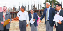 Governor NN Vohra inspects construction of a building at Shri Mata Vaishno Devi University, Kakriyal. A Tribune Photograph