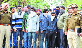 Accused in the case pertaining to the shootout in the Sarabha Nagar market on February 27, in police custody in Ludhiana on Saturday.
