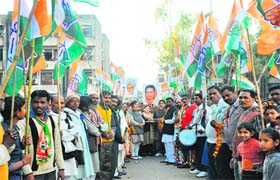 Congress workers wait to welcome MP Pawan Kumar Bansal at Dhanas in Chandigarh on Sunday