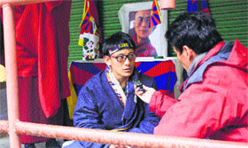 Tenpa Dhargyal sits on a hunger strike for 72 hours on Tibetan new year at McLeodganj on Sunday.