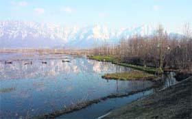 Mirror effect: The Zabarwan mountain range is reflected in the waters of the Dal lake in Srinagar