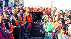 MLA Ranjit Singh Dhillon after laying the foundation stone of a development work in Ward Number 8 on Sunday evening