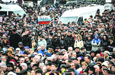 People attend a rally against Russia on Kiev's Independence Square on Wednesday.