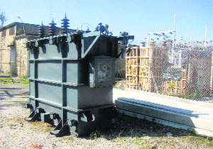 A transformer lying in the yard of electrical sub-station, BBMB Colony, Sundernagar.