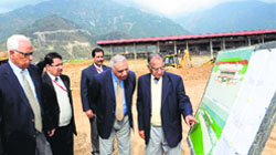 Governor NN Vohra inspects the Shri Mata Vaishno Devi multi-purpose sports stadium at Katra on Sunday. A Tribune photograph