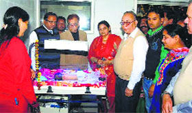State Health Department officials and Health Minister Surjit Jyanis wife Nirmala Jyani inspect a new facility at the district hospital in Fazilka on Monday.