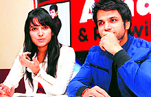 Asha Negi and Ritwik Dhanjani talk to the press in Dehradun on Tuesday