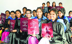 Jubilant students of DAV College for Girls, Yamunanagar, after receiving degrees on Tuesday.