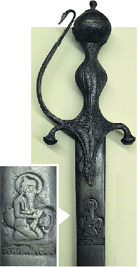 Maharaja Ranjit Singhs sword (R) bearing his image, name and year (inset)