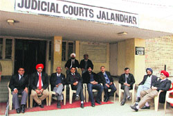 The District Bar Association lawyers on strike in Jalandhar on Tuesday. Photo: Sarabjit Singh