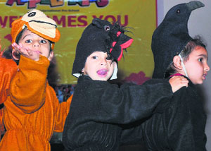 Students perform during the annual function of Apple Kids in Jammu on Tuesday.