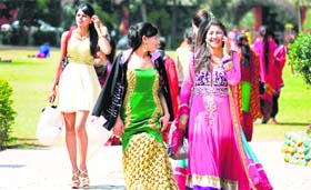 Dressed for occasion: Students in a joyful mood after a farewell party at Guru Nanak Girls College, Model Town, Ludhiana