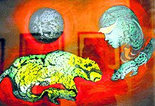 The paintings on display