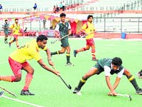 Chhattisgarh (in yellow) came back from 0-2 down to beat Kerala 3-2 in the Hockey Nationals on Tuesday