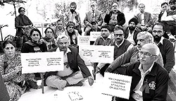 Doctors protest outside the IMA Complex in Chandigarh on Wednesday