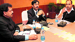 Home Secretary Anil Kumar (centre), DC Mohammad Shayin (right) and Joint Election Commissioner Tilak Raj address a press conference at the UT guest house regarding the 2014 Lok Sabha poll schedule on Wednesday