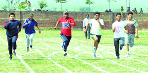 Students take part in an event during the Annual Athletics Meet at Shree Atam Vallabh Jain College, Ludhiana, on Wednesday.