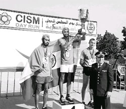 Indian troops after winning the CISM Day Race in Lebanon.