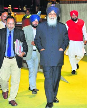 Chief Minister Parkash Singh Badal comes out of the assembly