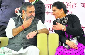 Union Minister Preneet Kaur (right) with Commerce Minister Anand Sharma in Banur on Wednesday