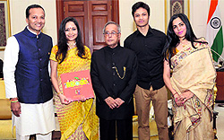 President Pranab Mukherjee releasing India: An Alphabet Ride, a book penned by Shallu Jindal, MP Naveen Jindals wife, in Delhi on Thursday. The book has been published by Dehradun-based Etch Publications