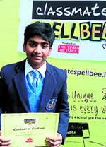 Aditya Garg, winner of the 6th Classmate Spell Bee City Competition, in Dehradun on Thursday