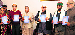 Governor Aziz Qureshi releases Shodh Pragya, a bi-annual research journal brought out by the Uttarakhand Sanskrit Vishwavidyalaya, at Raj Bhavan in Dehradun on Thursday