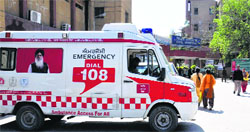 Notwithstanding the fact that the model code of conduct is in force, the photograph of Punjab Chief Minister Parkash Singh Badal continues to be displayed on 108 ambulances plying in Jalandhar. Tribune photo