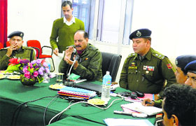 DIG, Rajouri-Poonch range, AK Atri reviews arrangements for the elections at a meeting in Rajouri.