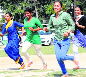 Students participate in a race during the annual sports day of Gian Jyoti Institute at Phase II, Mohali, on Friday.