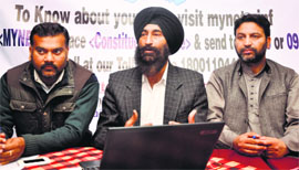 Sangarsh RTI Movement convener Balvinder Singh addresses mediapersons in Jammu on Friday.