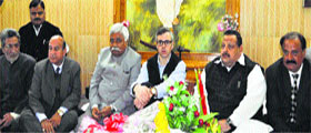 Chief Minister Omar Abdullah at the National Conference meeting in Jammu.