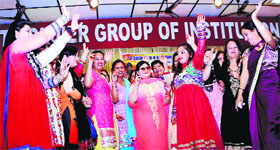 Students and staff of St Soldier Group of Institutions hold an awareness programme to celebrate International Womens Day in Jalandhar on Friday.