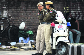 Women police personnel on duty in Ludhiana.