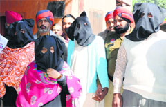 Four of the six accused in police custody in Amritsar on Friday. Photo: Vishal Kumar