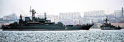 Russian Navy's large landing ship "Yamal" arrives at the port of Sevastopol on Friday
