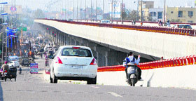 The elevated road where drivers thrive on driving on the wrong side throwing rules to the winds, in Amritsar.