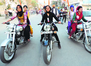Women motorcyclists in Yamunanagr on Saturday.