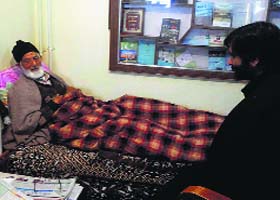 Jammu Kashmir Liberation Front chairman Yasin Malik visits ailing hardline Hurriyat Conference chairman Syed Ali Shah Geelani at his home in Srinagar