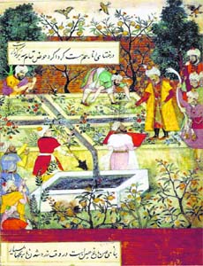 Babur supervising the layout of Bagh-i-Wafa, south of Kabul in 1509