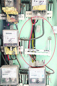 A missing electricity meter at the Government School in Parasram Nagar which has been functioning without power for some time.
