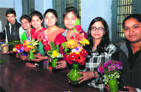 Students of Government Rajindra College during a flower show competition in Bathinda.