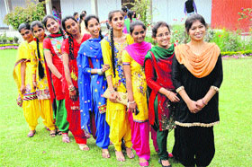 Students of SSD Girls College during a farewell party in Bathinda on Saturday.