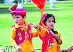 Tiny tots participate in a baby show during the Spring Festival at HUDA Park, Sector 5, Panchkula, on Sunday. 
