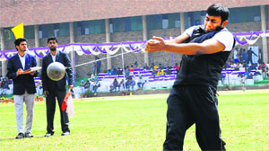 A player participates in a hammer throw event during the 67th annual athletics meet of the PEC University of Technology in Chandigarh on Sunday.