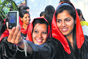 Students in a jubilant mood after receiving their degrees at the annual convocation of the GCG, Sector42, Chandigarh. 